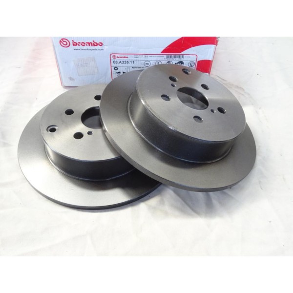 Jeu 2 disques de frein arriere plein 280mm diametre Brembo 08.A335.11 pour toyota avensis T25 
