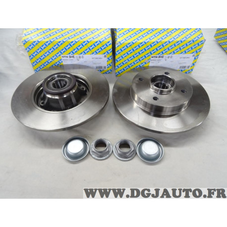 Jeu 2 disques de frein arriere plein 249mm diametre avec roulements de roue SNR KF159.54U pour citroen C4 DS4 peugeot 308 