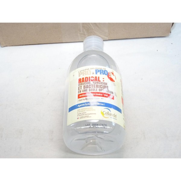 Flacon 500ML virucide fongicide bactericide gel mains antiseptie DLU 05/2023 Cellande 200417874 
