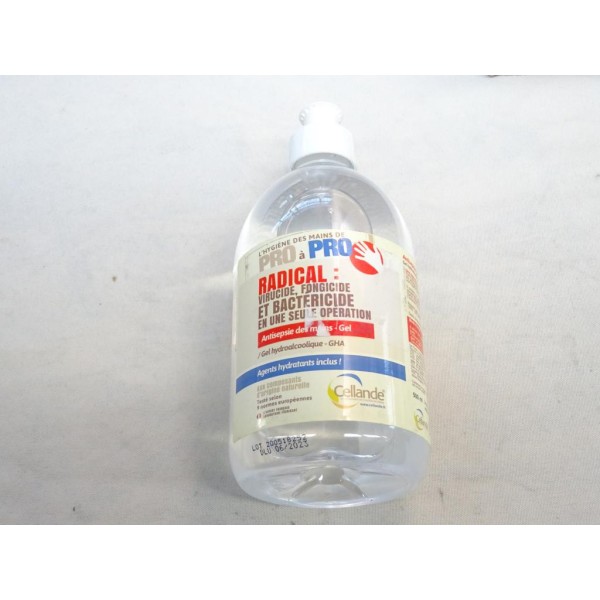 Flacon 500ML virucide fongicide bactericide gel mains antiseptie DLU 05/2023 Cellande 200518252 