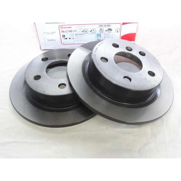 Jeu 2 disques de frein arriere plein 259mm diametre Brembo 08.C745.11 pour mini one cooper F55 F56 F57 