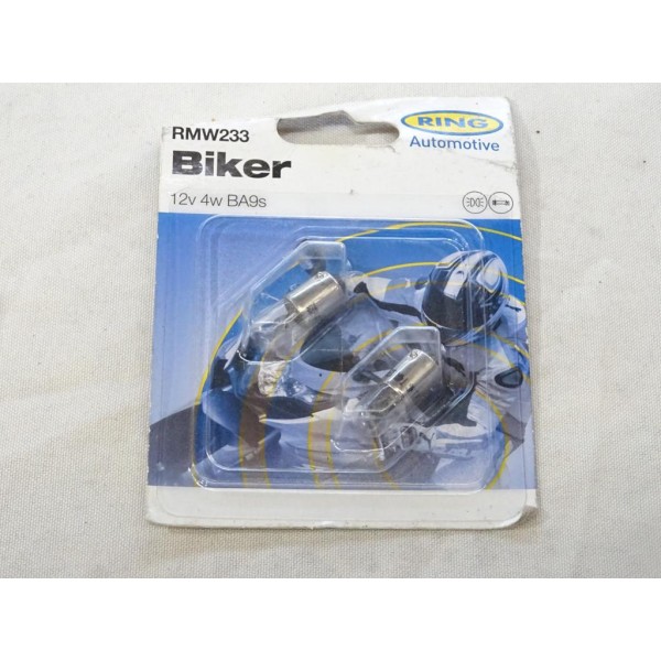 Blister 2 ampoules bulbe 12V 4W MCC BA9S RMW233 pour moto phare feux 