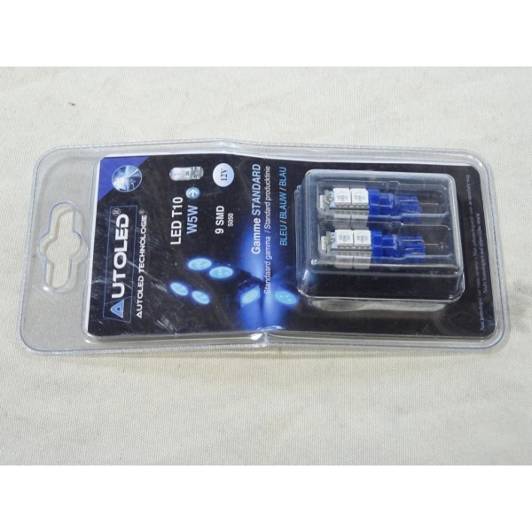 Blister 2 ampoules LED T10 W5W SMD bleu 12V Autoled 0017 universelle NON homologué route ouverte 