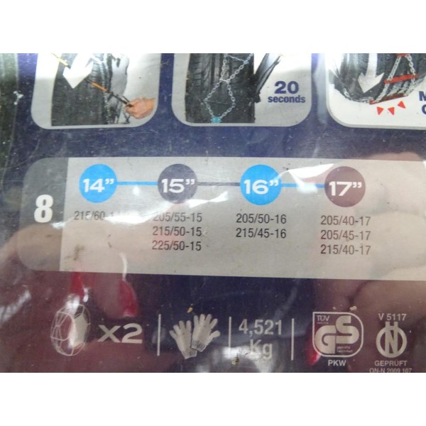 Jeu 2 chaines neige maxi grip Norauto premium N°8 VIII pour pneu roue jante 215/60/14 205/55/15 215/50/15 225/50/15 205/50/16 21