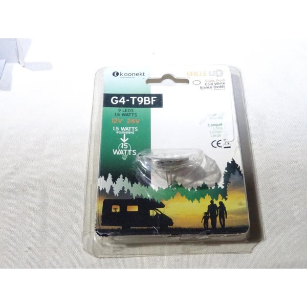 Ampoule 9 leds 1.5 watts blanc froid Koonekt brille LED G4-T9BF 