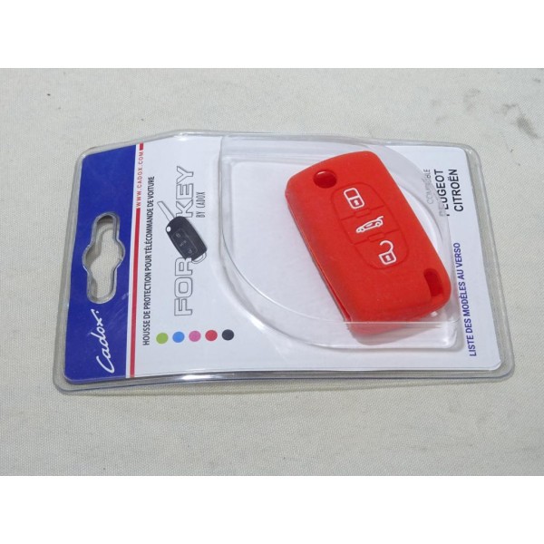 Housse étui rouge coque de clé télécommande version 3 boutons Cadox 790004R S-PSA307S pour citroen peugeot 