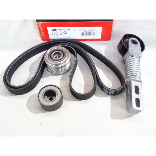 Kit courroie accessoire 6PK1605 + galet tendeur + enrouleur + poulie alternateur Gates K106PK1605 pour renault megane 1 dont sce