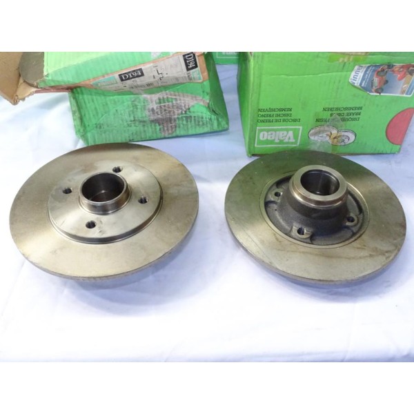Jeu 2 disques de frein arriere plein sans roulement de roue 238mm diametre Valeo 186309 pour renault clio 1 I 