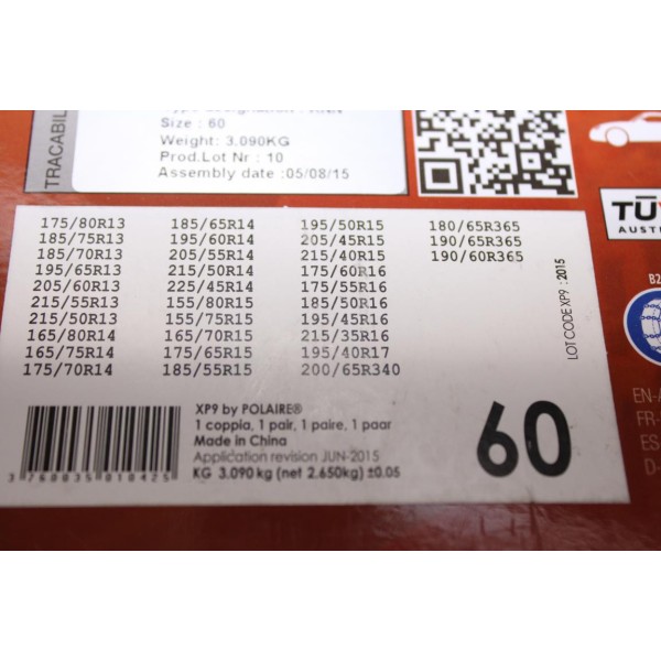 Jeu 2 chaines neige Polaire XP9 N°60 pour pneu roue jante 175/80/13 185/75/13 185/70/13 195/65/13 205/60/13 215/55/13 215/50/13 