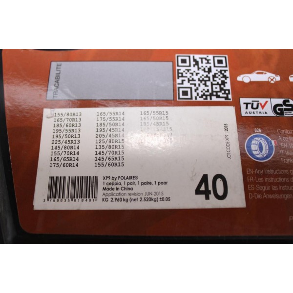 Jeu 2 chaines neige Polaire XP9 N°40 pour pneu roue jante 155/80/13 165/70/13 185/60/13 195/55/13 195/50/13 225/45/13 145/80/14 