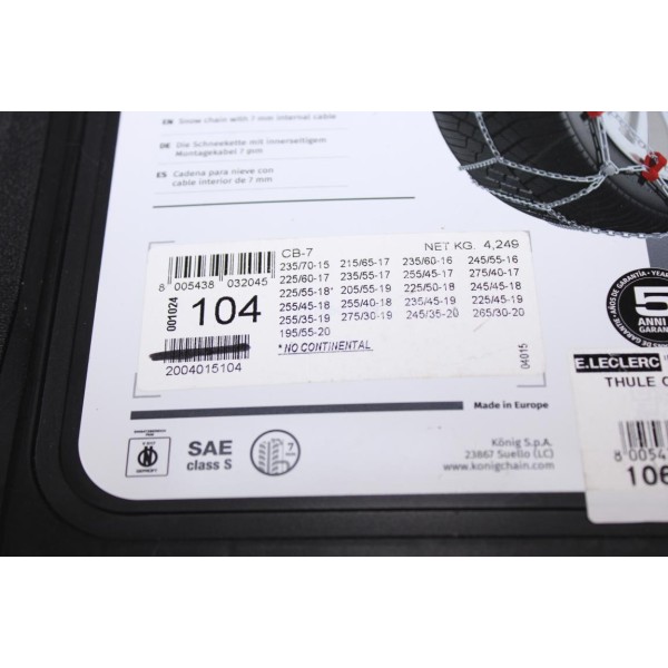 Jeu 2 chaines neige Konig CB-7 N°104 pour pneu roue jante 235/70/15 215/65/17 235/60/16 245/55/16 225/60/17 235/55/17 255/45/17 