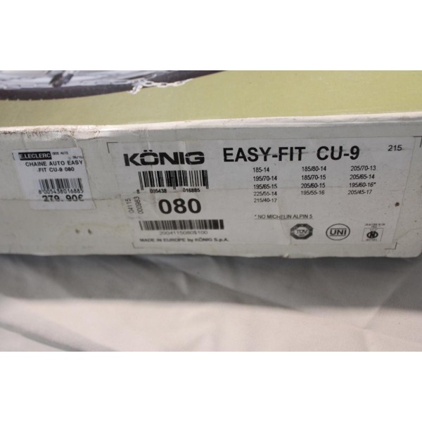 Jeu 2 chaines neige Konig N°080 easy-fit CU-9 pour pneu roue jante 185/14 185/80/14 195/70/14 195/65/15 225/55/14 215/40/17 185/