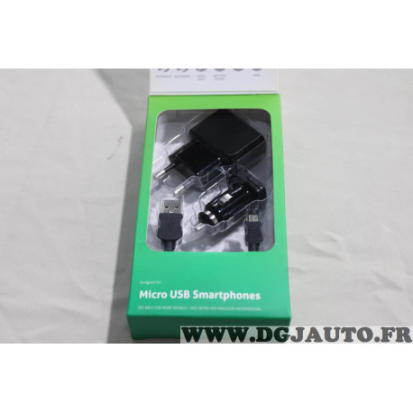Chargeur micro USB telephone smartphones prise secteur et allume cigare Cellularline CHKIT3IN1MUSBK 