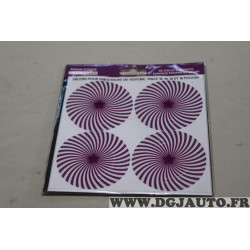 Jeu 4 autocollants centre enjoliveur 13" 14" 15" 16" Kisikol spirale violette 