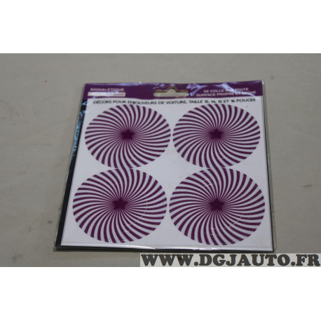 Jeu 4 autocollants centre enjoliveur 13" 14" 15" 16" Kisikol spirale violette 