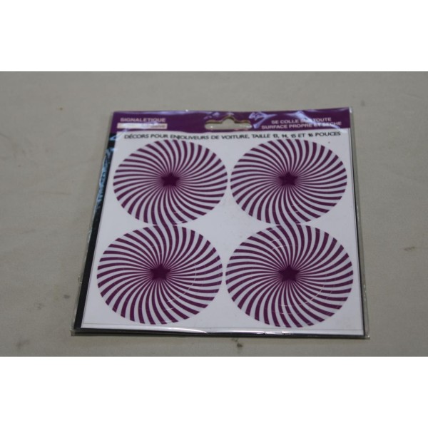 Jeu 4 autocollants centre enjoliveur 13" 14" 15" 16" Kisikol spirale violette 