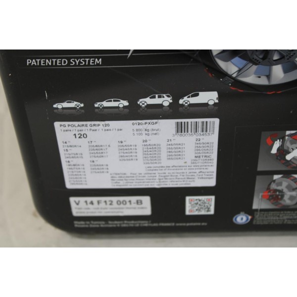 Jeu 2 chaines neige Polaire V14 F12 001-B 0120-PXGF pour roue pneu jante 215/80/14 215/75/15 245/65/15 185/80/16 195/75/16 215/7