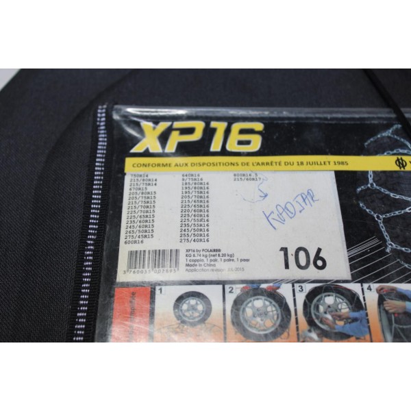 Jeu 2 chaines neige Polaire XP16 N°106 pour pneu roue jante 750R14 215/80/14 215/75/14 670R15 205/80/15 205/75/15 215/75/15 215/