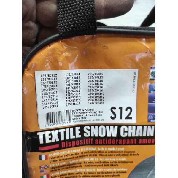 Jeu 2 chaussettes neige Show7 S12 pour pneu roue jante 155/80/12 145/80/13 165/70/13 175/65/13 185/60/13 195/60/13 205/55/13 