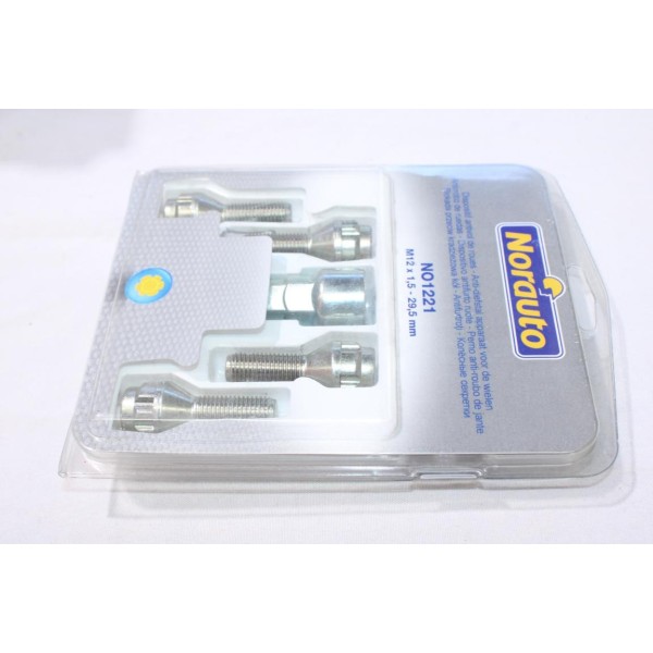 Lot 4 boulons de roue antivol M12x1.5 29.5mm fixation de jante Norauto NO1221 