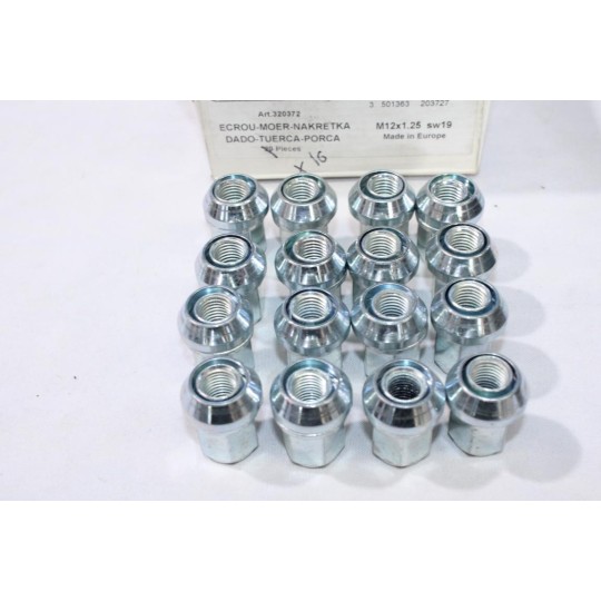 Lot 16 ecrous de roue conique M12x1.25 SW19 fixation jante Norauto N°320372 