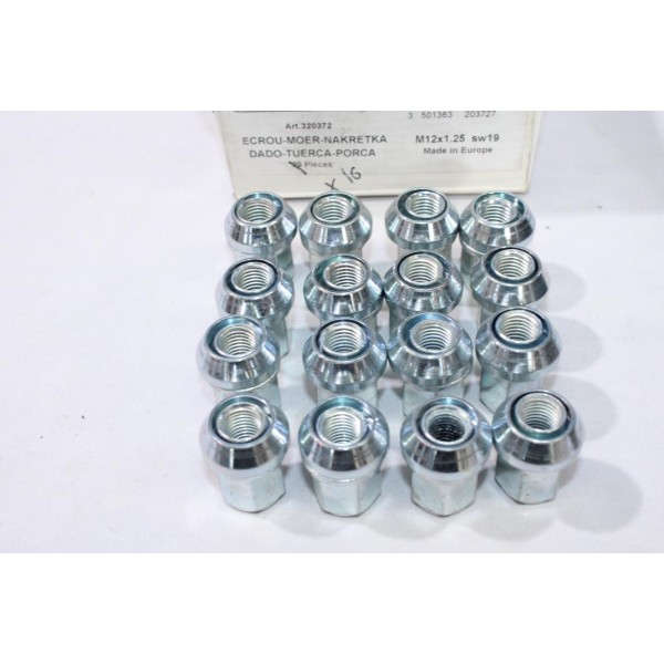 Lot 16 ecrous de roue conique M12x1.25 SW19 fixation jante Norauto N°320372 