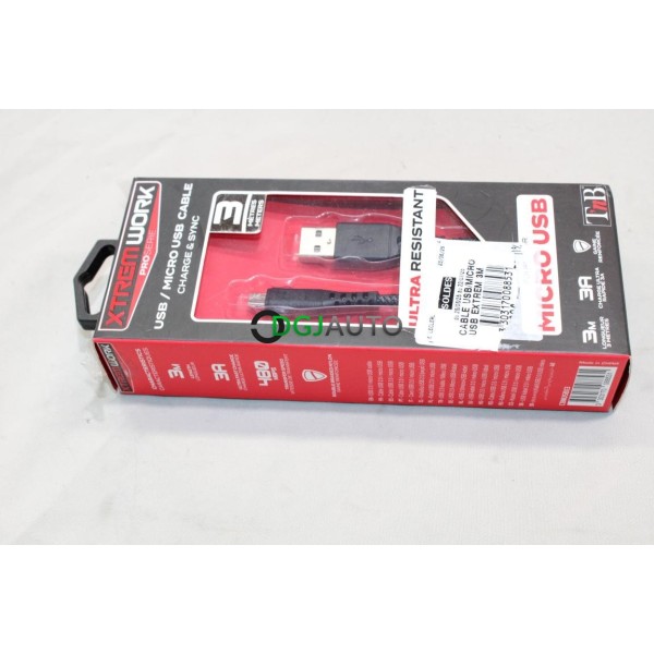 Cable USB micro USB recharge smartphone telephone 3m 3 metres 3A TNB XtremWork CBMUSBX3