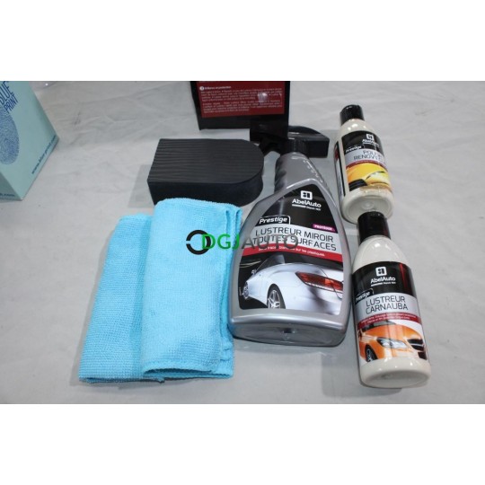 Pack 3 bidons lustrant lustreur miroir + lustreur carnauba + polish renov eclat + 2 microfibres + eponge decontaminante