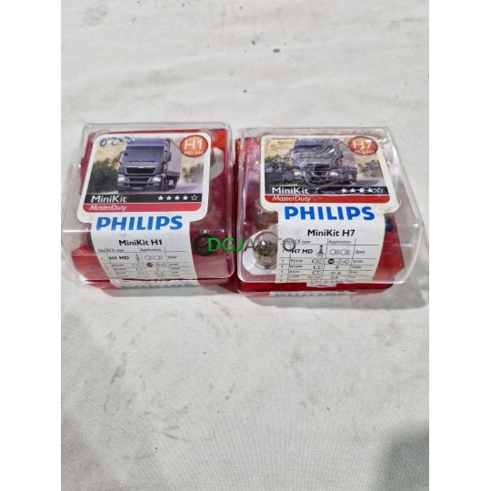 Pack 2 boites ampoules de phare et fusibles de secours Philips 69590830 minikit H1 + minikit H7 24V pour poids lourd tracteur