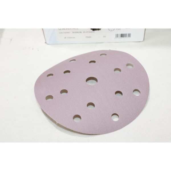 Boite 50 disques abrasifs poncage 150mm diametre P600 grip 15H Q silver ace Mirka 3261105061 4156433 
