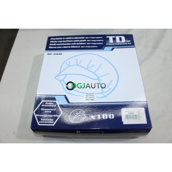 Boite 100 charlotte à visiere blanche polypropylene cache cheveux Tidy Professional 45640 