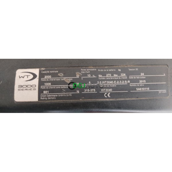 Transpalette electrique quai de chargement Crown WT 3040 series 1056H de 2015 capacité 2000KG avec son chargeur