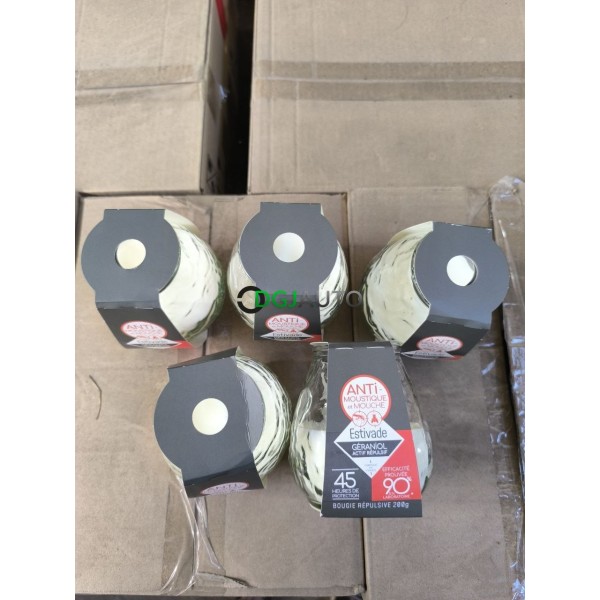 (Envoi nous consulter) 1 Palette de 540 bougies pot en verre parfumée anti moustique Estivade geraniol actif repulsif 45H de