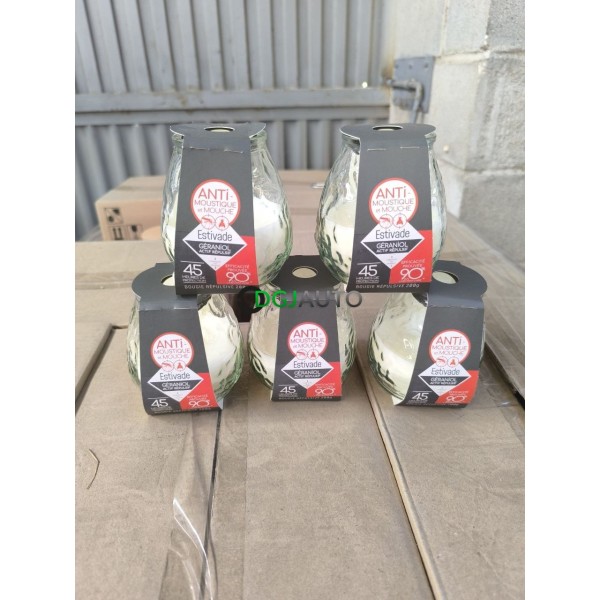 (Envoi nous consulter) 1 Palette de 540 bougies pot en verre parfumée anti moustique Estivade geraniol actif repulsif 45H de
