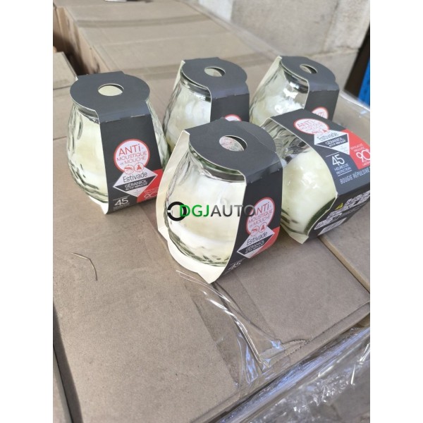 (Envoi nous consulter) 1 Palette de 540 bougies pot en verre parfumée anti moustique Estivade geraniol actif repulsif 45H de