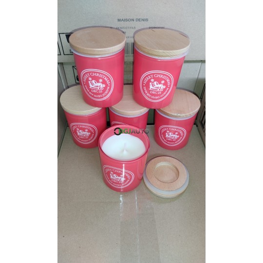 (Envoi nous consulter) 1 Palette de 564 bougies pot en verre rouge bouchon bois Merry christmas DEC 25 Noel 2025 Made in France