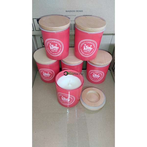 (Envoi nous consulter) 1 Palette de 564 bougies pot en verre rouge bouchon bois Merry christmas DEC 25 Noel 2025 Made in France