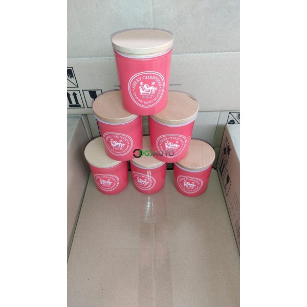 (Envoi nous consulter) 1 Palette de 564 bougies pot en verre rouge bouchon bois Merry christmas DEC 25 Noel 2025 Made in France