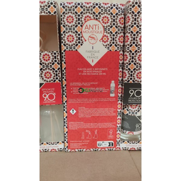 1 Diffuseur parfumée anti moustique géraniol actif repulsif Estivade 90 jours Made in France Maison Denis flacon + 5 batonnets