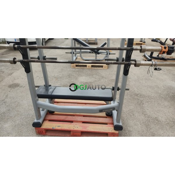 (Envoi nous consulter) 1 Banc de developpé couché allongé occasion Precor avec 1 barre olympique 20kg + 1 barre de bras banc