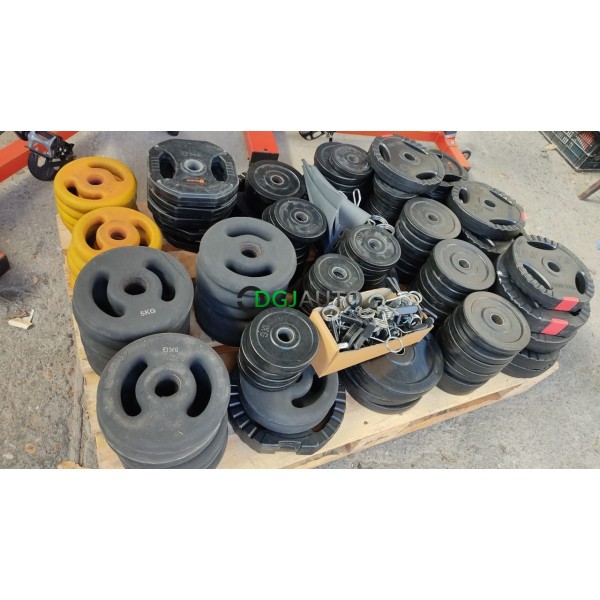 (Envoi nous consulter) Ensemble 167 disques de poids musculation (total 401kg 3 marques différentes) avec son support démonté