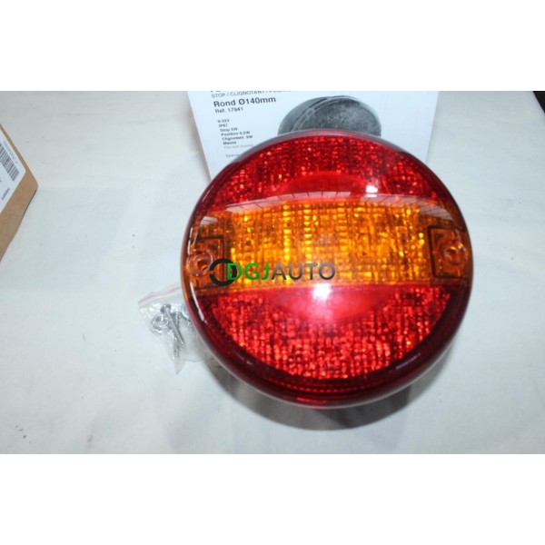Feu arriere LED 3 fonctions stop clignotant position 140mm diametre IP67 Sodiflash 17941 pour remorque engin agricole 