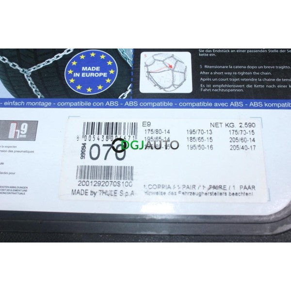 Jeu 2 chaines neige Thule 070 E9 pour roue pneu jante 175/80/14 175/75/14 195/70/13 175/70/15 195/65/14 185/65/15 205/60/14