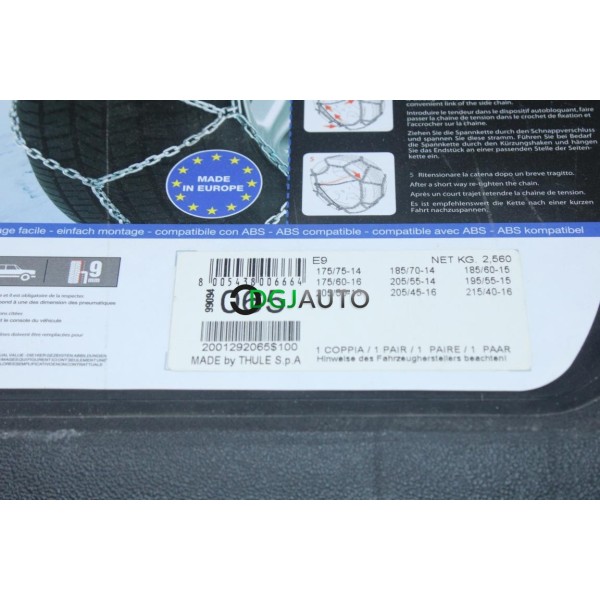 Jeu 2 chaines neige Thule E9 N°065 pour pneu roue jante 175/75/14 185/70/14 185/60/15 175/60/16 205/55/14 195/55/15 205/50/15
