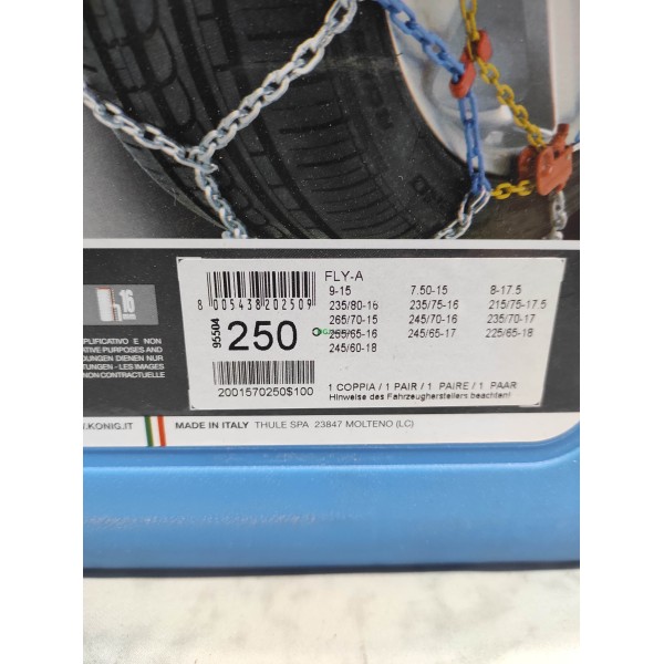 Jeu 2 chaines neige Konig N°250 pour pneu roue jante 9/15 7.50/15 8/17.5 235/80/16 235/75/16 215/75/17.5 265/70/15 245/70/16