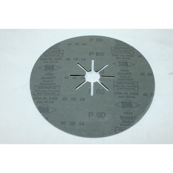 Boite 34 disques abrasifs poncage fibre corindon 180x22mm diametre P60 SIA Blue Line T6408.0060.6 