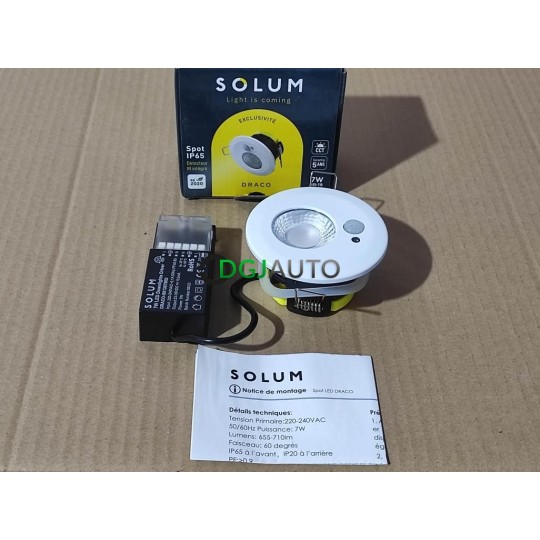 Spot LED avec detecteur encastrable plafond Solum Draco 3760317330715 7W IP65 frontal 68mm