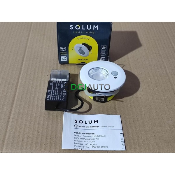 Spot LED avec detecteur encastrable plafond Solum Draco 3760317330715 7W IP65 frontal 68mm