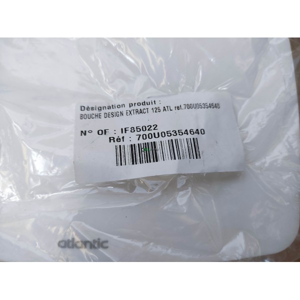 Bouche extraction air VMC design extract 125 carré 125mm Atlantic 700U05354640* (sans emballage un peu sale)