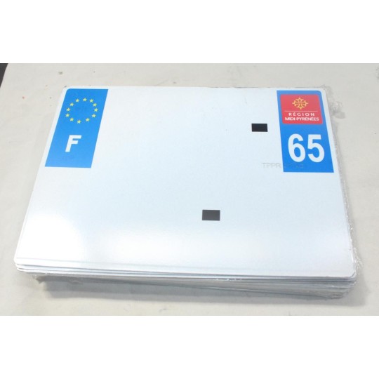Lot 30 plaques immatriculation blanche département 65 région Midi Pyrénées 275x200 Tiflex 6E827 SIV 